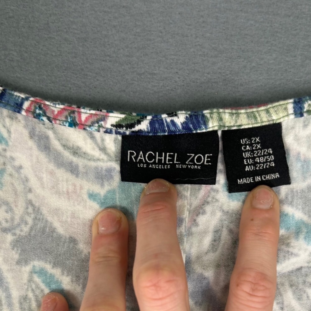 Rachel Zoe Paisley T-Shirt Dress Ruffle Hem Boho Artsy Soft Stretchy Flowy Sz-2X - Picture 4 of 8